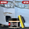 Before and after comparison of a car headlight scratch repair paste kit on a white car.