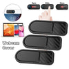 Black sliding privacy camera cover for phones, tablets, and laptops shown with open, slide, and closed positions