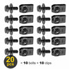Un jeu de 20 fixations et clips pour carrosserie, incluant boulons et attaches.