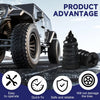 A product advantage graphic showing a tire repair kit with icons for easy operation, quick fix, and safe reliability.