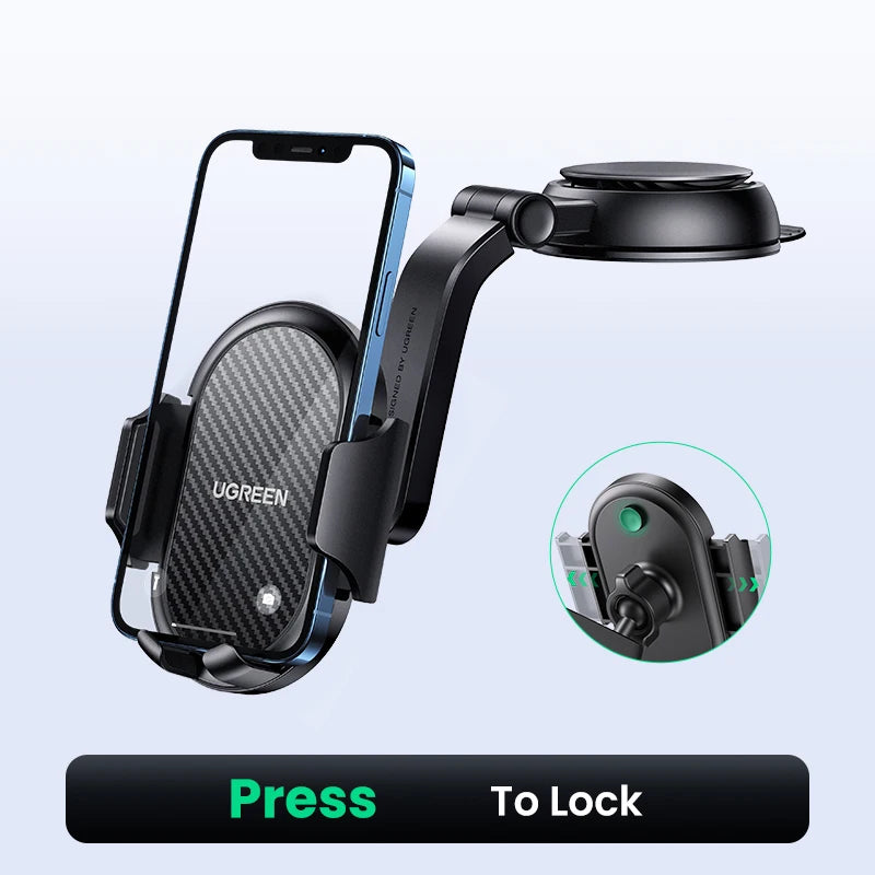 Support de téléphone à pince pour voiture, fixé à une sangle et un support de montage noir