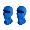 Ein Paar leuchtend blaue, schnelltrocknende Balaclava-Gesichtsmasken von vorne.