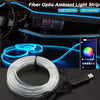 A roll of white fiber optic ambient light strip LED wire with a connector and power supply cable.