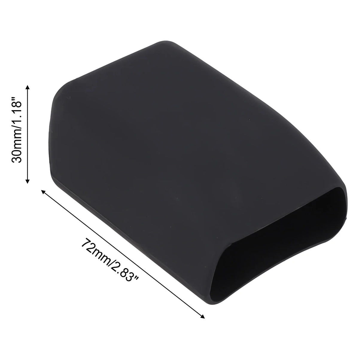 Black silicone seat belt buckle cover with dimensions 30mm by 72mm