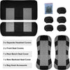 Set of black car seat covers including headrest, front seat, rear bench, rear backrest, and a bag hook accessory
