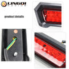 Close-up view of a universal LED motorcycle brake tail light assembly with a red lens and black housing.