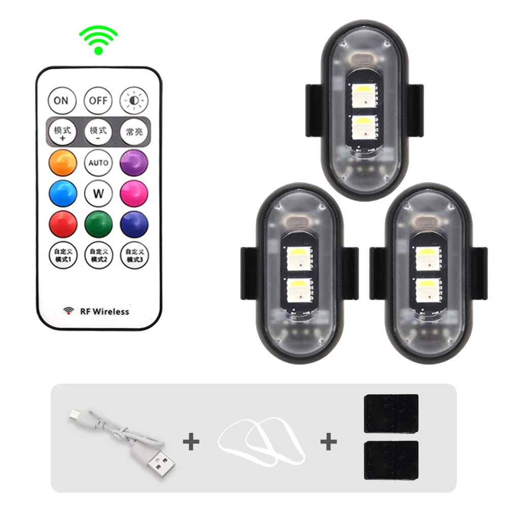 Ein Satz mehrfarbiger RGB-Warnstroboskoplichter und eine Batterie.