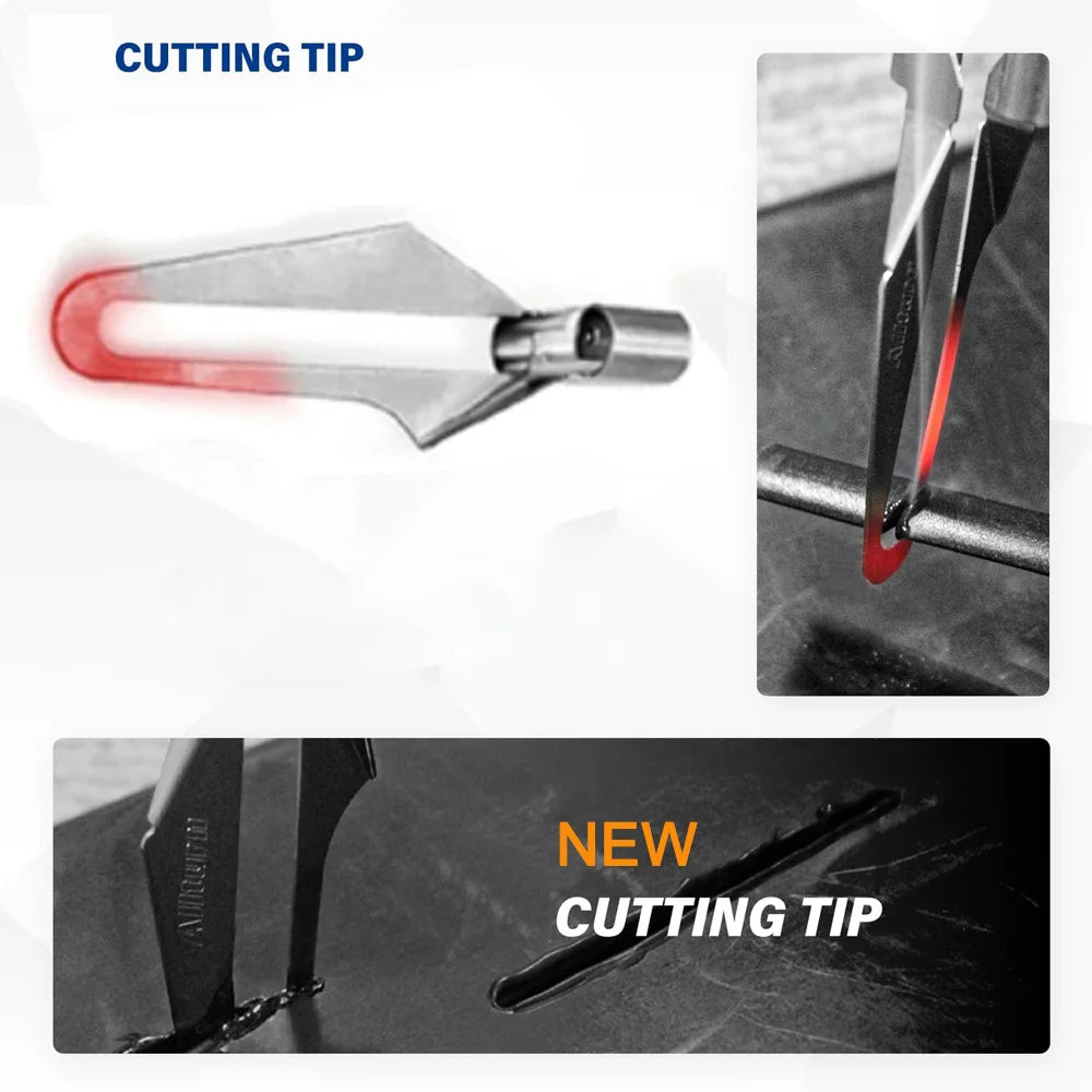 Close-up view of a new cutting tip for a heavy duty plastic welder kit