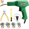A green plastic welding gun and various staples for a 50W plastic welding repair kit.
