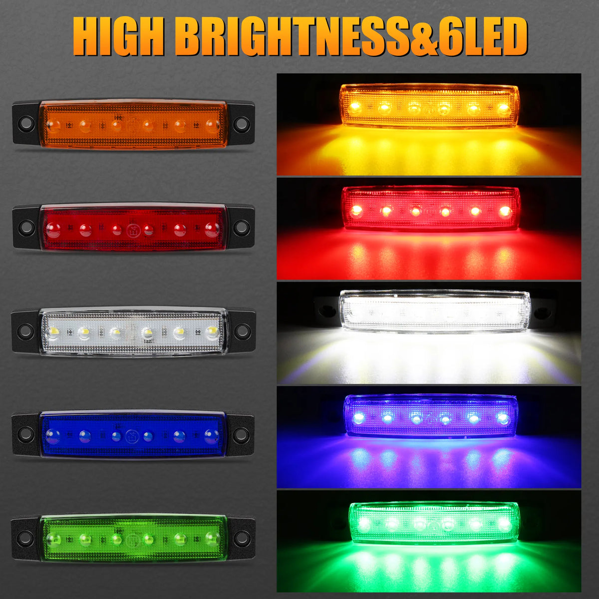 Une collection de lumières-marqueurs LED multicolores en orange, rouge, blanc, bleu et vert.