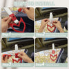 Four steps showing how to install a holographic heart car handle accessory in a vehicle interior.