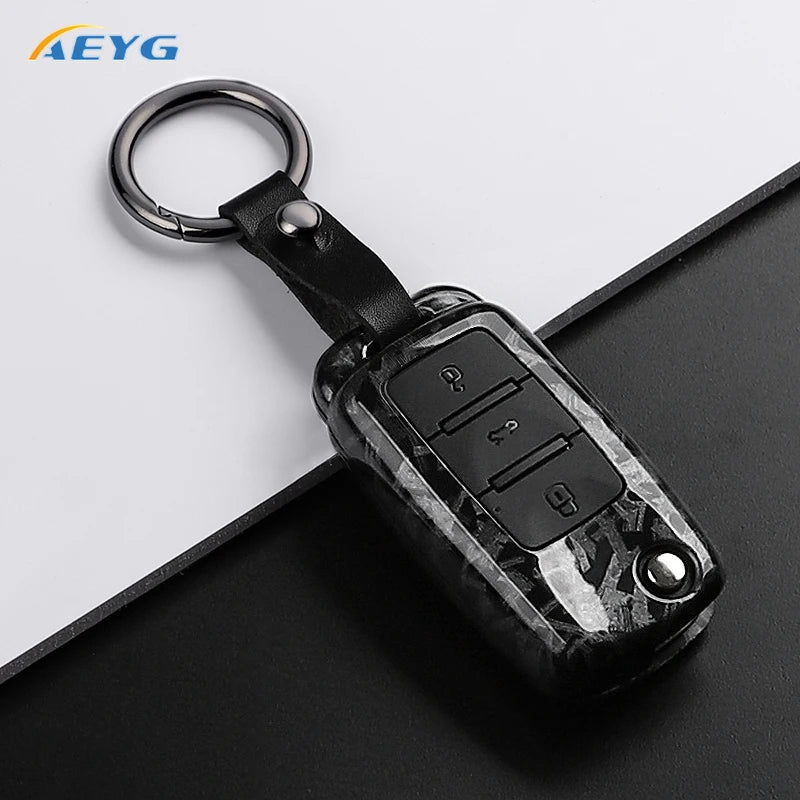 Carbon Fiber Car Key Case Cover for VW, Skoda, and Audi Models