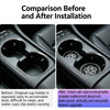 Comparison of a car cup holder before and after installation showing an interior upgrade.