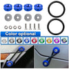 Set of blue billet aluminum quick release fasteners for automotive bumpers and panels with various sizes