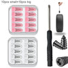 A set of 10 small and 10 large tire puncture repair needles and tools in a clear plastic case.