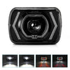 A black square LED headlight assembly with an integrated turn signal and clear lens.