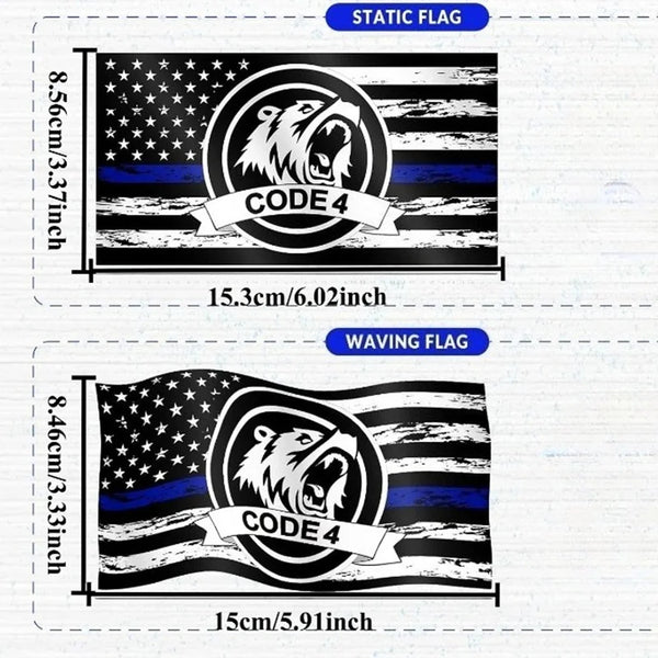 Two versions of a static and waving flag design featuring a black and white striped background with an American flag motif an