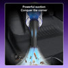 A high-RPM brushless air blower is shown forcefully cleaning debris from a car's corner with a bright blue light.