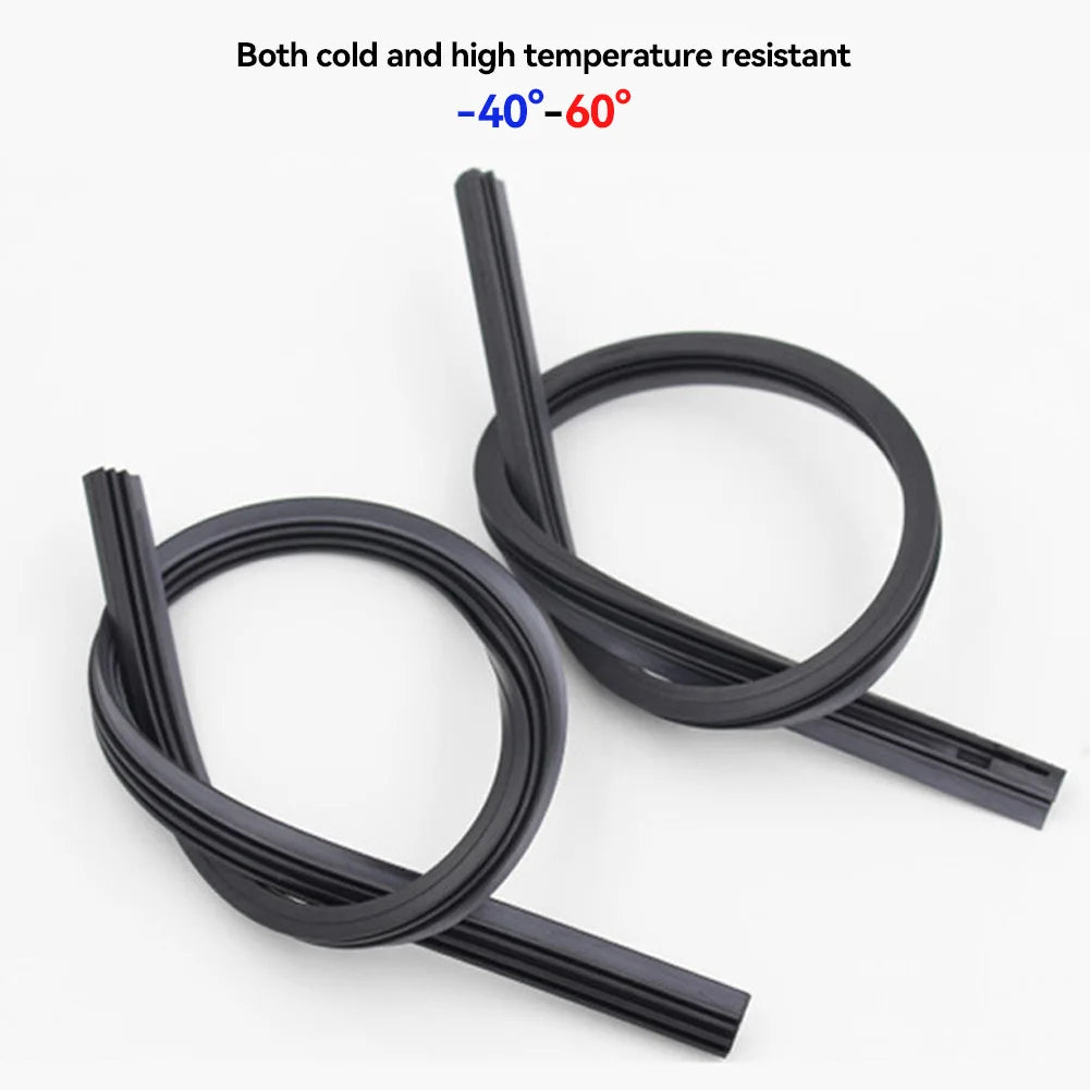 A black universal car windshield wiper blade insert made of natural rubber strip.