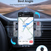 A 360 degree rotating car phone mount is shown mounted on a car dashboard with a navigation app displayed on a smartphone.