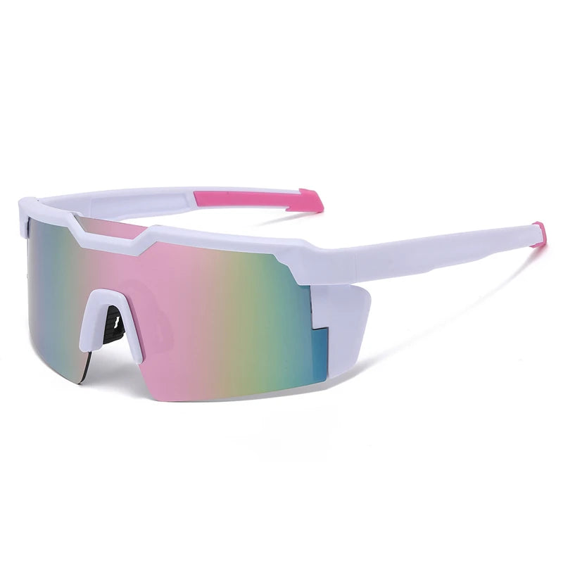 Lunettes de sport pour le cyclisme avec verres dégradés multicolores et monture blanche