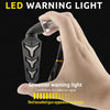 A hand holds a black LED warning light featuring a red tasseled gun appearance design.