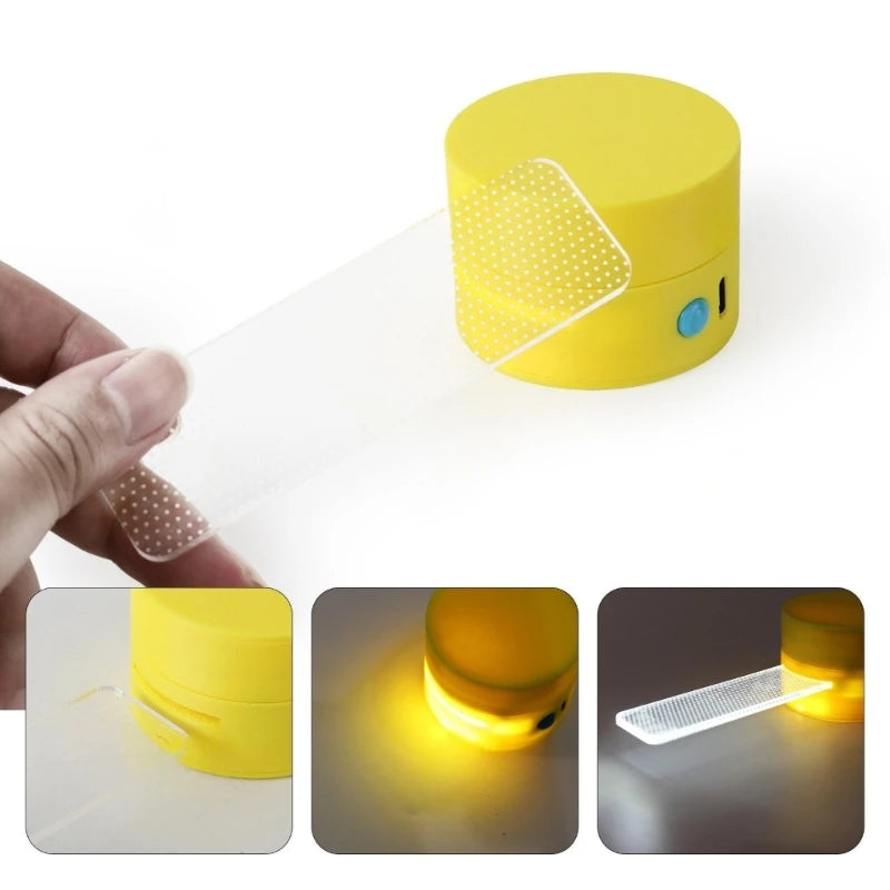 Gelbes magnetisches Auto-Wrap-Schnittlicht wird gehalten, mit Nahaufnahmen des Produkts und seiner beleuchteten Leuchte.