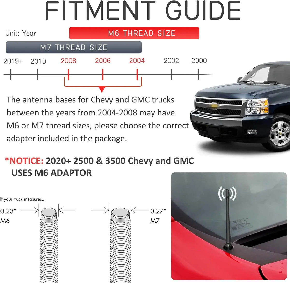 7-Inch Rubber Car Antenna for Chevrolet & GMC Trucks