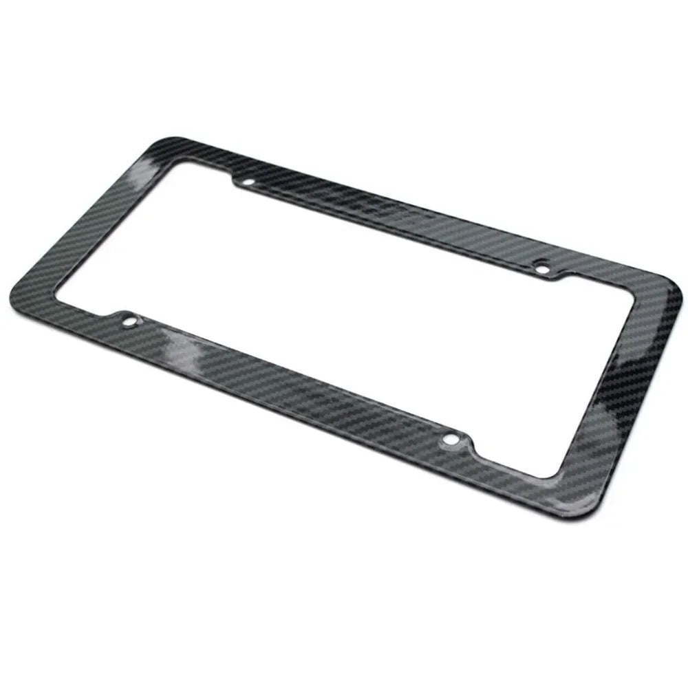 Black carbon pattern universal license plate frame with mounting holes