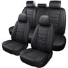 A set of five black PU leather car seat covers shown in a row.