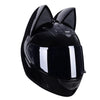 Black cat-ear full face motorcycle helmet shown from the front view
