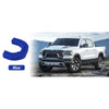 Cubiertas de gancho para remolque azules para una camioneta Dodge RAM 1500 blanca.