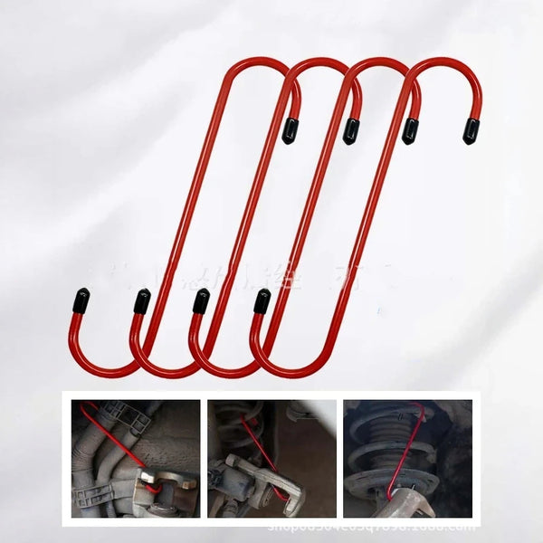 Red car brake caliper hangers designed for axle and suspension mounting.