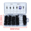 A set of HE26 universal auto fastener clips for trim and body repair, packaged in a clear plastic container.