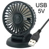 A black USB 5V car cooling fan with an adjustable blade and a power cord.