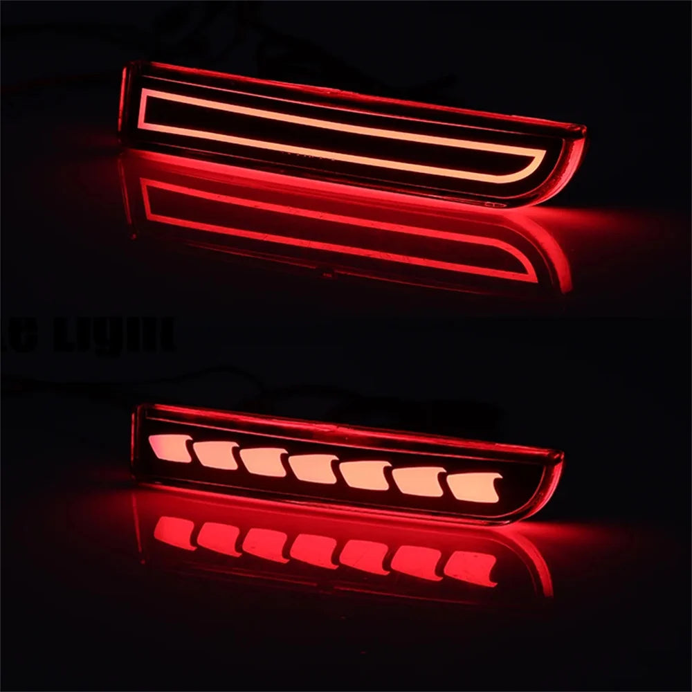 Red LED rear bumper reflector lights with sequential turn signal for a car.