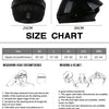 Tableau des tailles pour casque moto modulaire DOT, affichant les mesures de la circonférence de la tête et les dimensions du