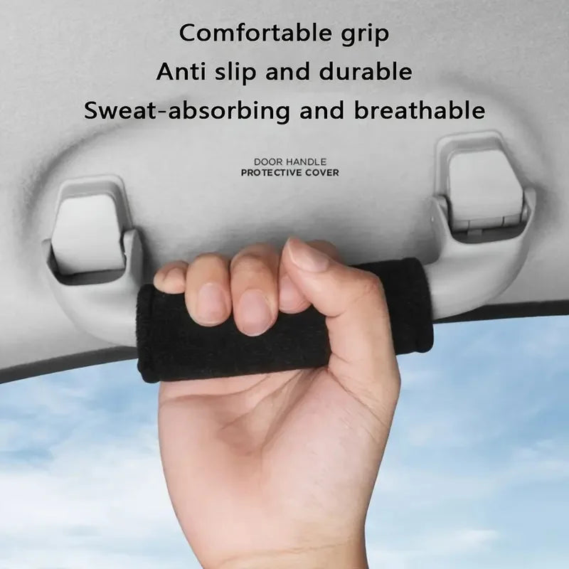 A hand grips a door handle protective cover, showing a comfortable grip for anti-slip and durable use.