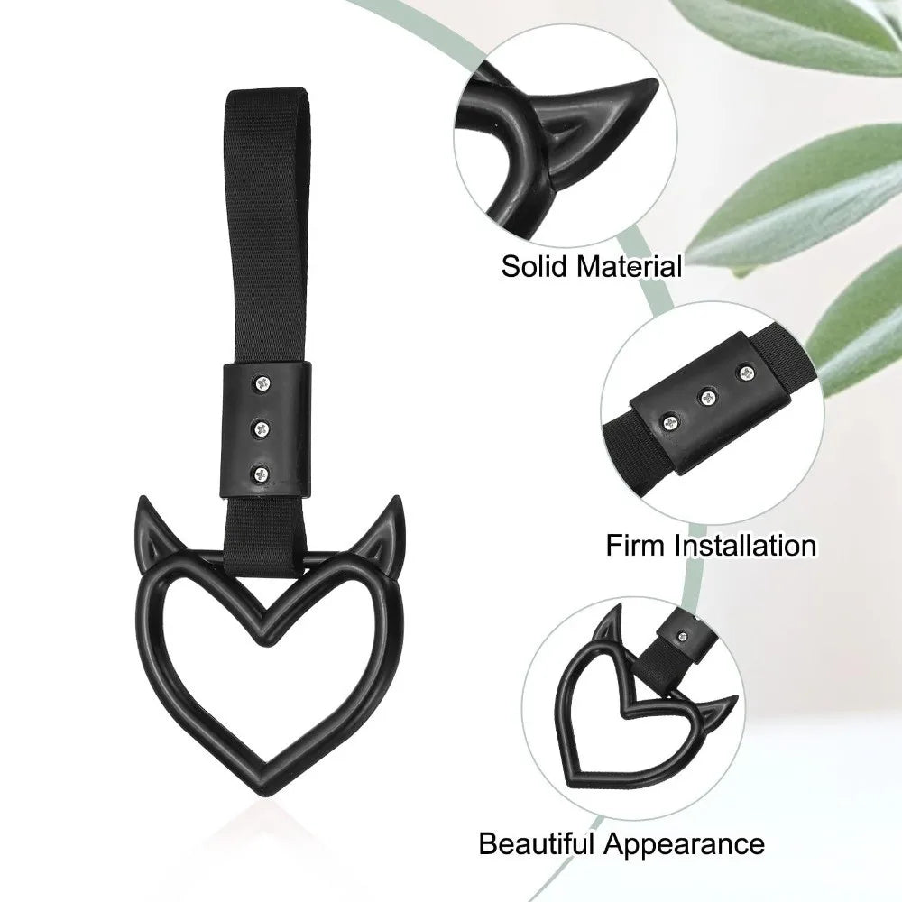 Black holographic heart car handle accessory featuring a solid material design for firm installation and beautiful appearance