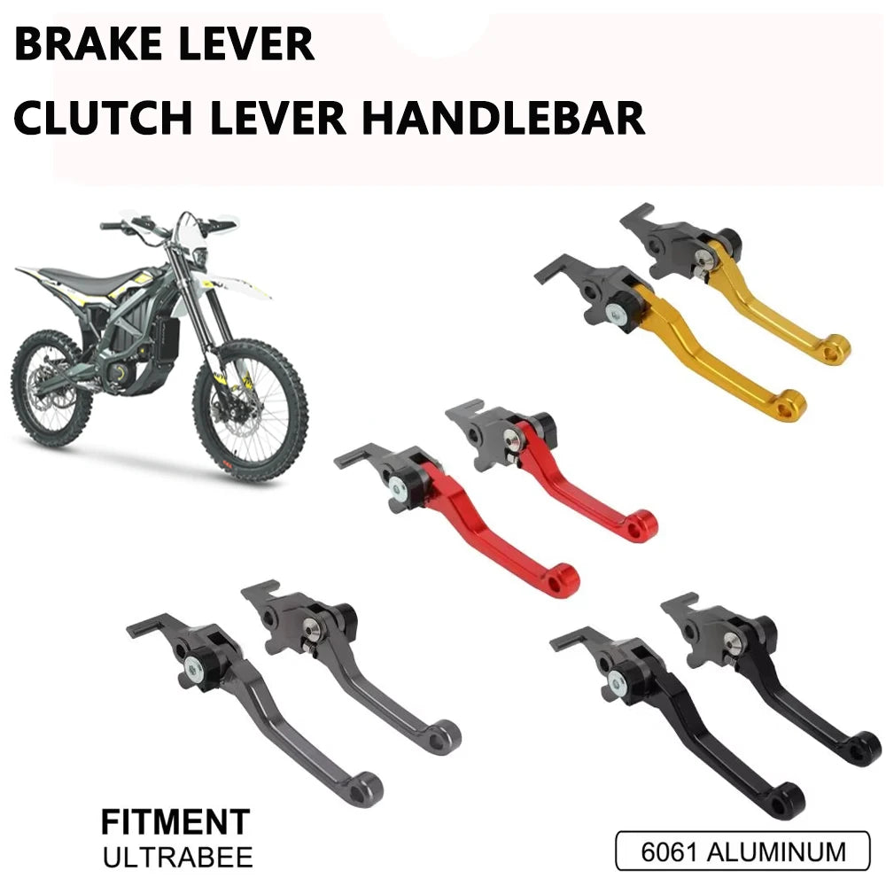 Set of motorcycle brake and clutch levers for Surron Ultrabee including various colored handles