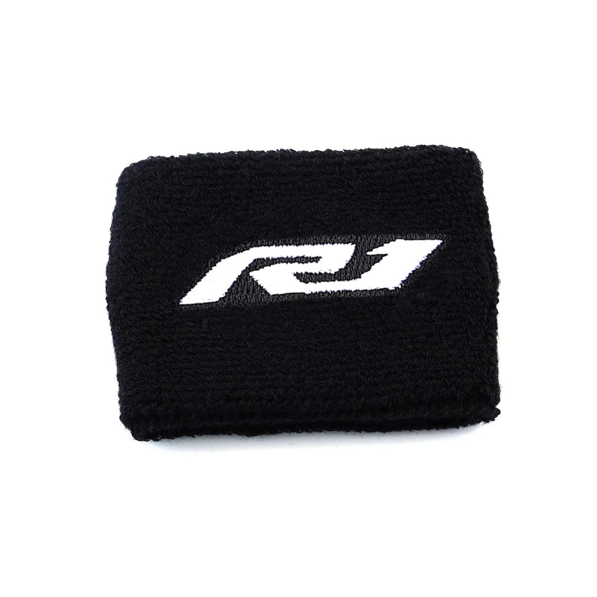 Couverture en tissu noir avec un logo R1 blanc gravé, utilisée comme couvercle de réservoir de liquide de frein et porte-clés