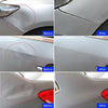 Before and after images showing the use of a plastic dent puller kit on a car's body panel.