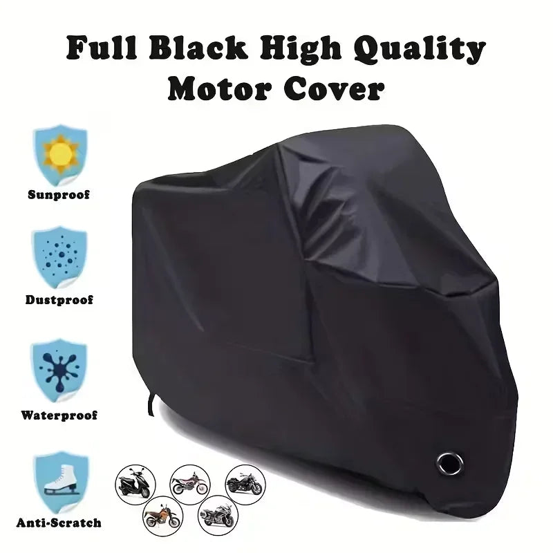 Full black high quality motor cover featuring sunroof, dustproof, waterproof, and anti-scratch protection.