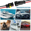 Black wire connectors with red insulation shown in various applications including boats, cars, and motorcycles.