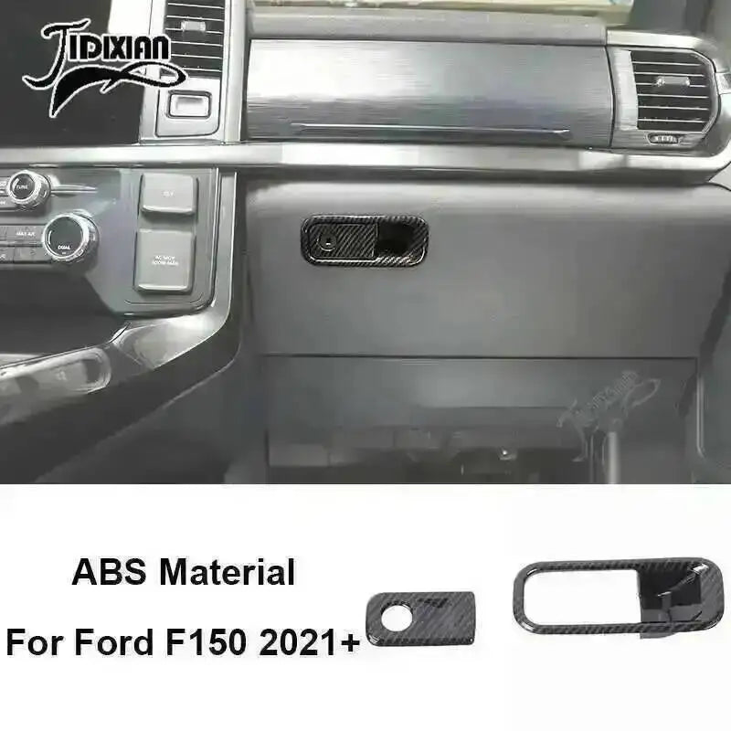 Carbon fiber grain interior trim kit for Ford F150 2021-2024 featuring a vent and trim piece.