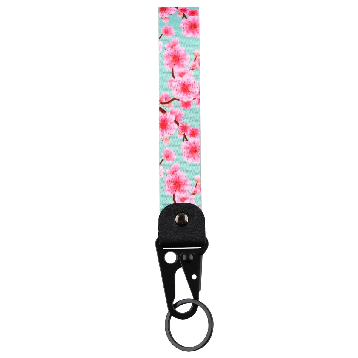 Pink cherry blossom patterned double-sided phone wrist strap lanyard