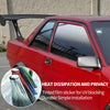 Red car with tinted windows showing a heat dissipation and privacy film sticker installation.