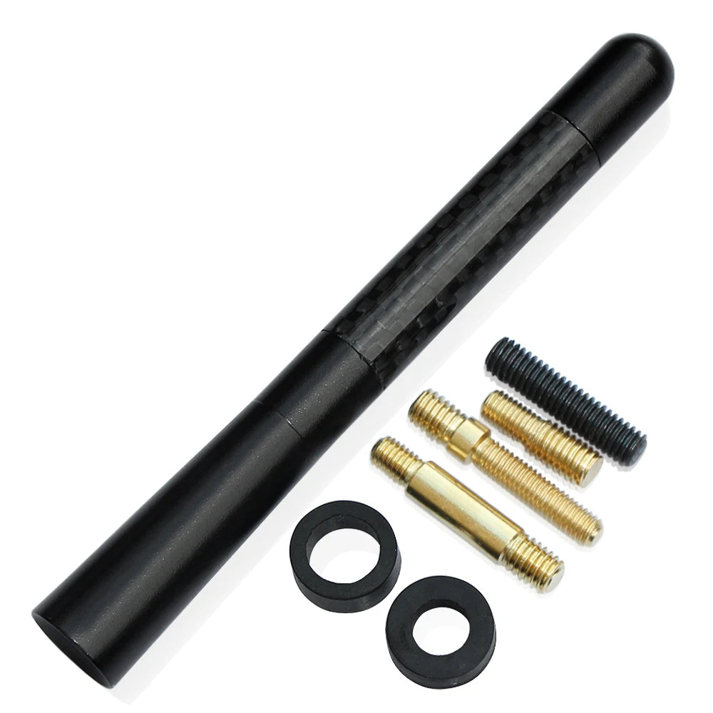 Black carbon fiber radio antenna with mounting screws and washers
