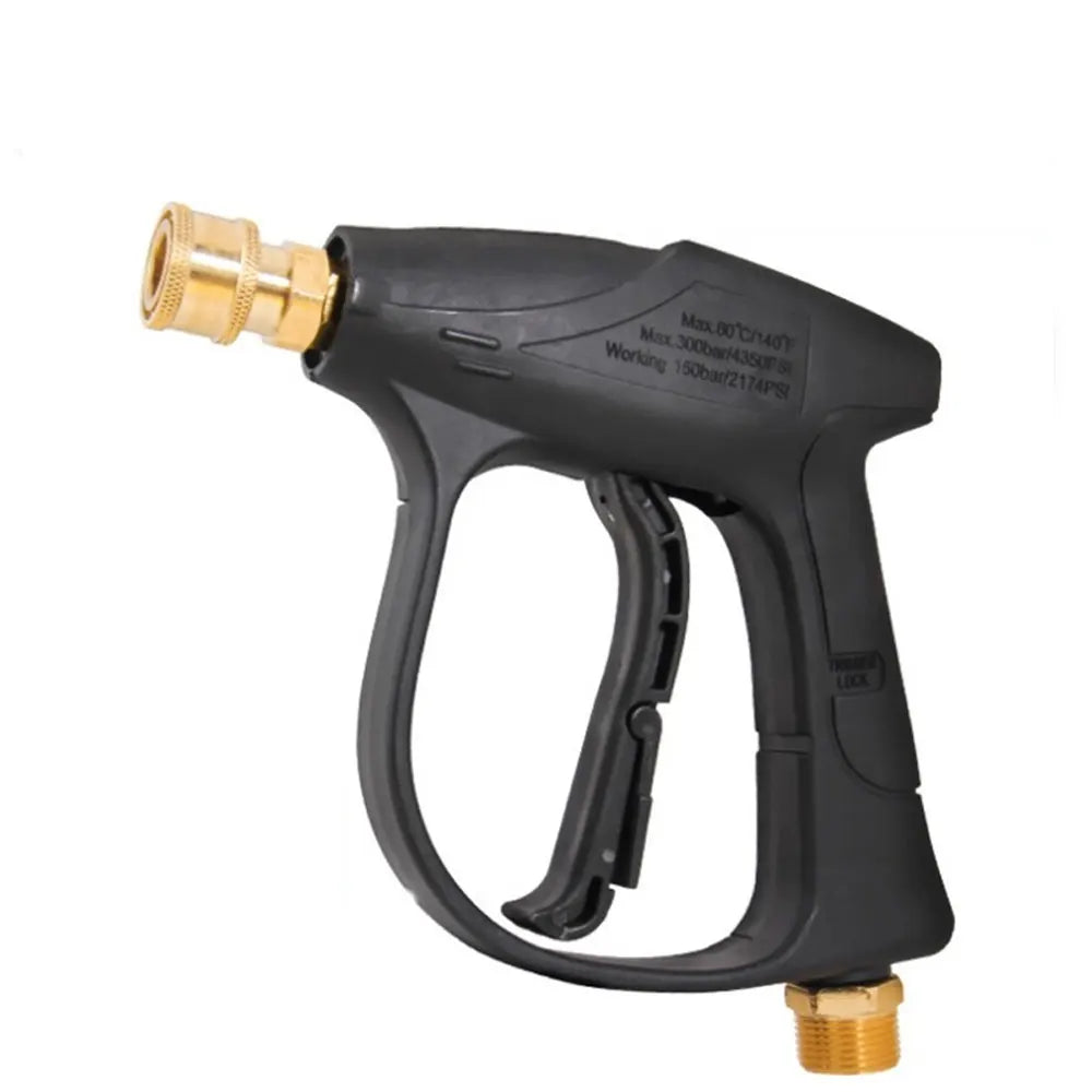 Black high-pressure manual car washing water gun with brass nozzle and fitting