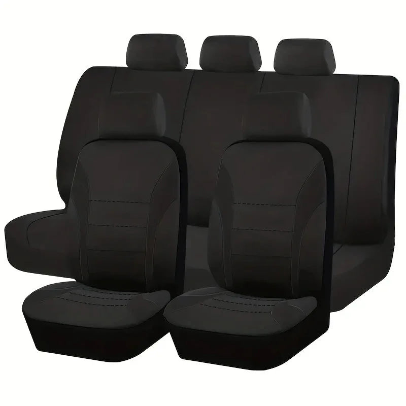 Black universal fit seat and cushion covers with multiple seats shown from above